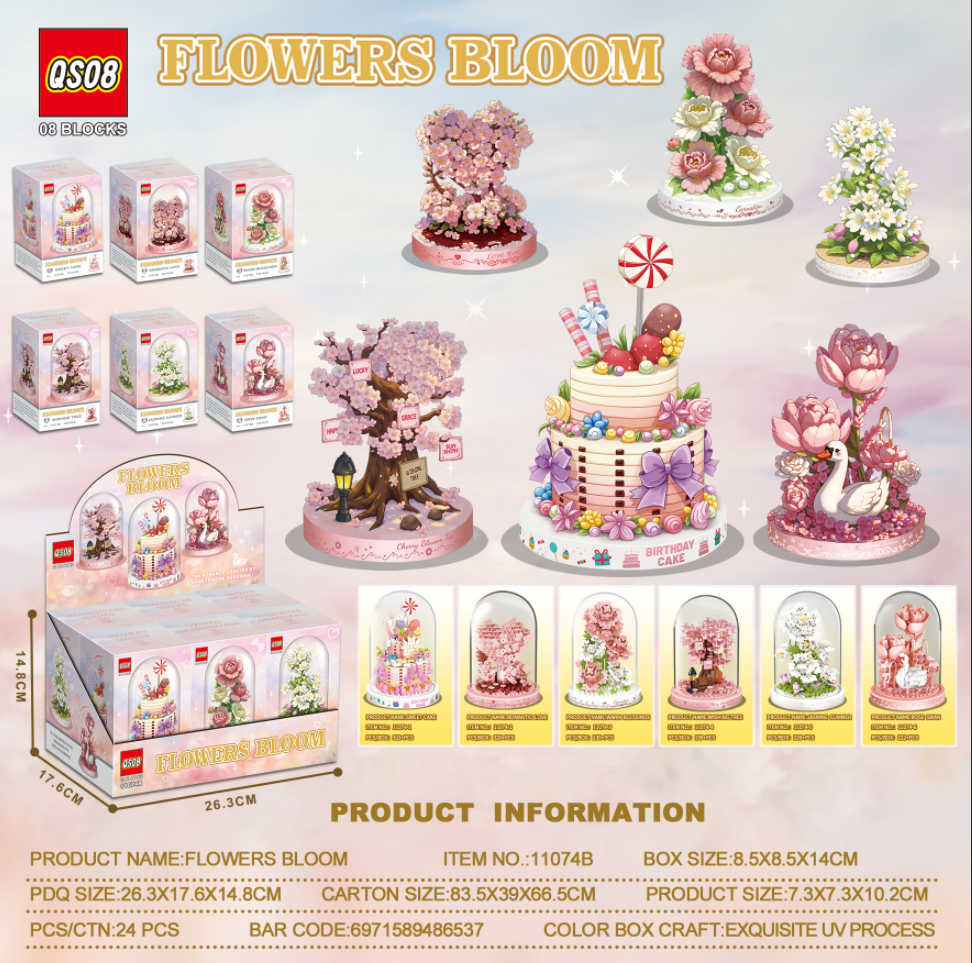 Flower series building block set (6 small boxes with one display box)