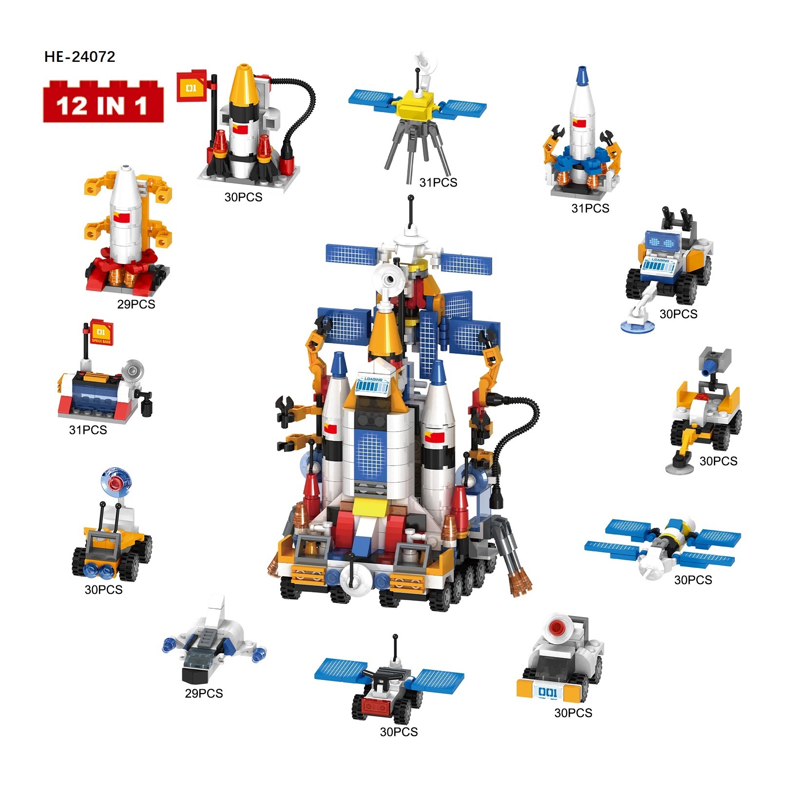 12 vehicles of the "Space" series are assembled to form a large space station.