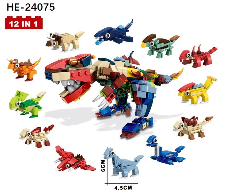 12 animals are assembled to form 1 dinosaur