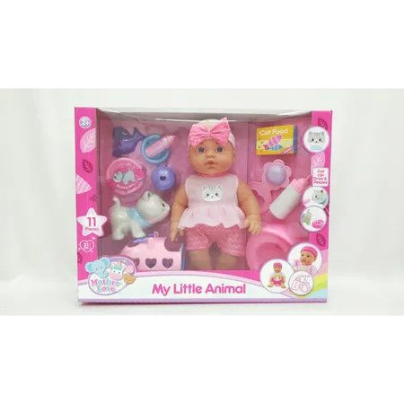 21000 31cm Hard body baby & cat, drink & wet, 11pcs accessories included