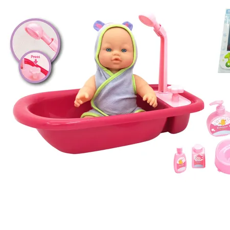 31cm Hard Body Doll with Bathtub