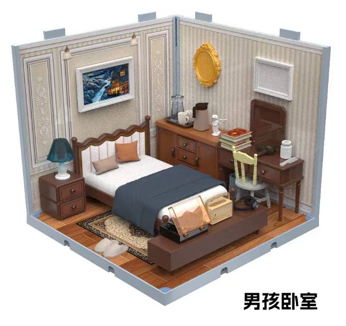 复古英伦男孩卧室微场景