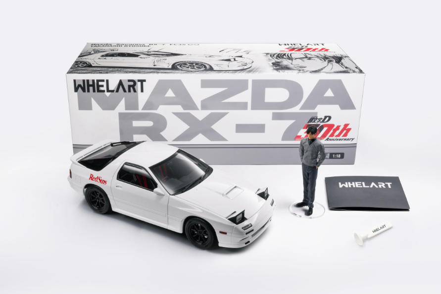 WHELART 1/18 Mazda RX-7 FC White Initial D Manga Licensed Full Open Diecast Alloy – Collectible Model Car for Gift & Home Decor