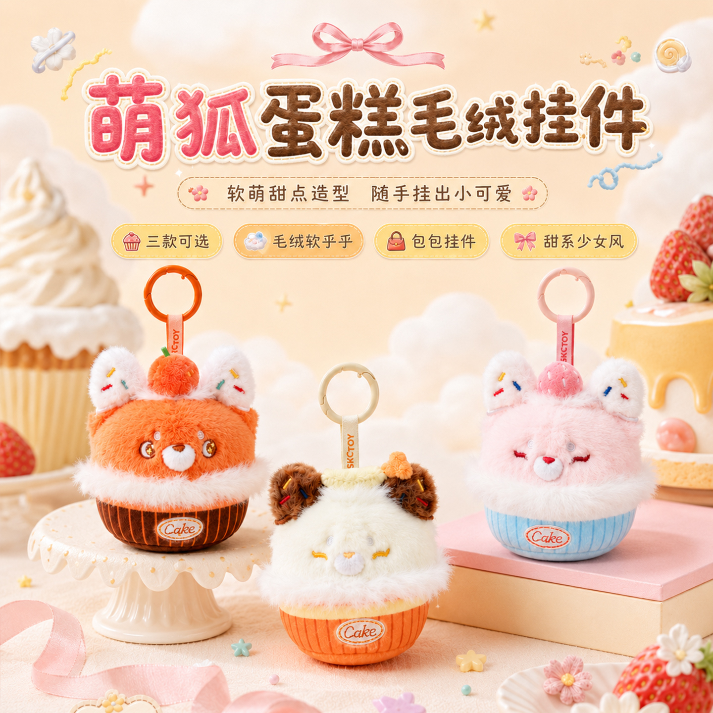 萌狐备注蛋糕毛绒玩具