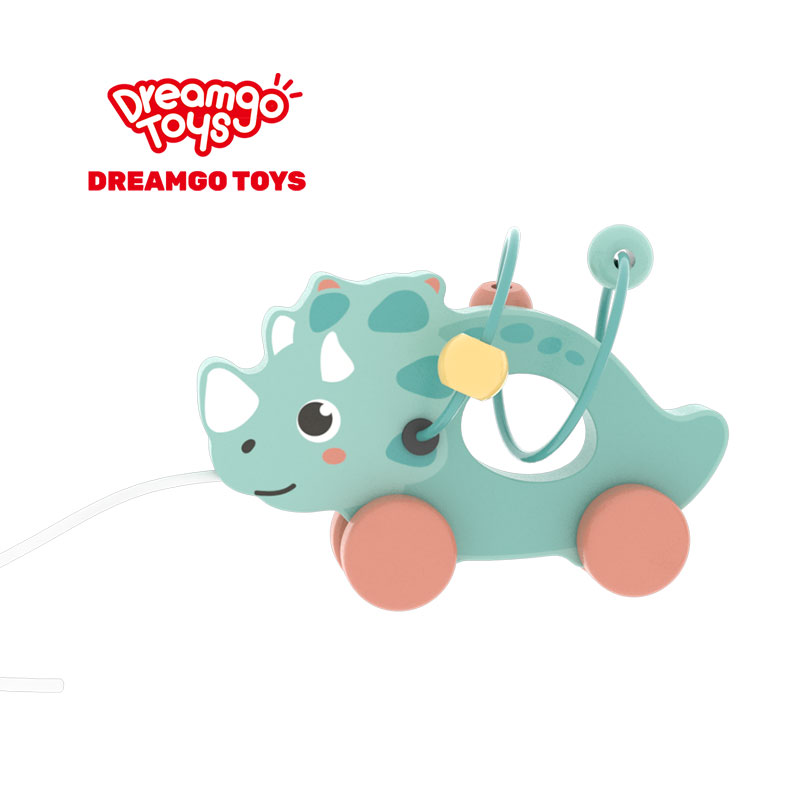 Wooden Pull Along Dinosaur Car