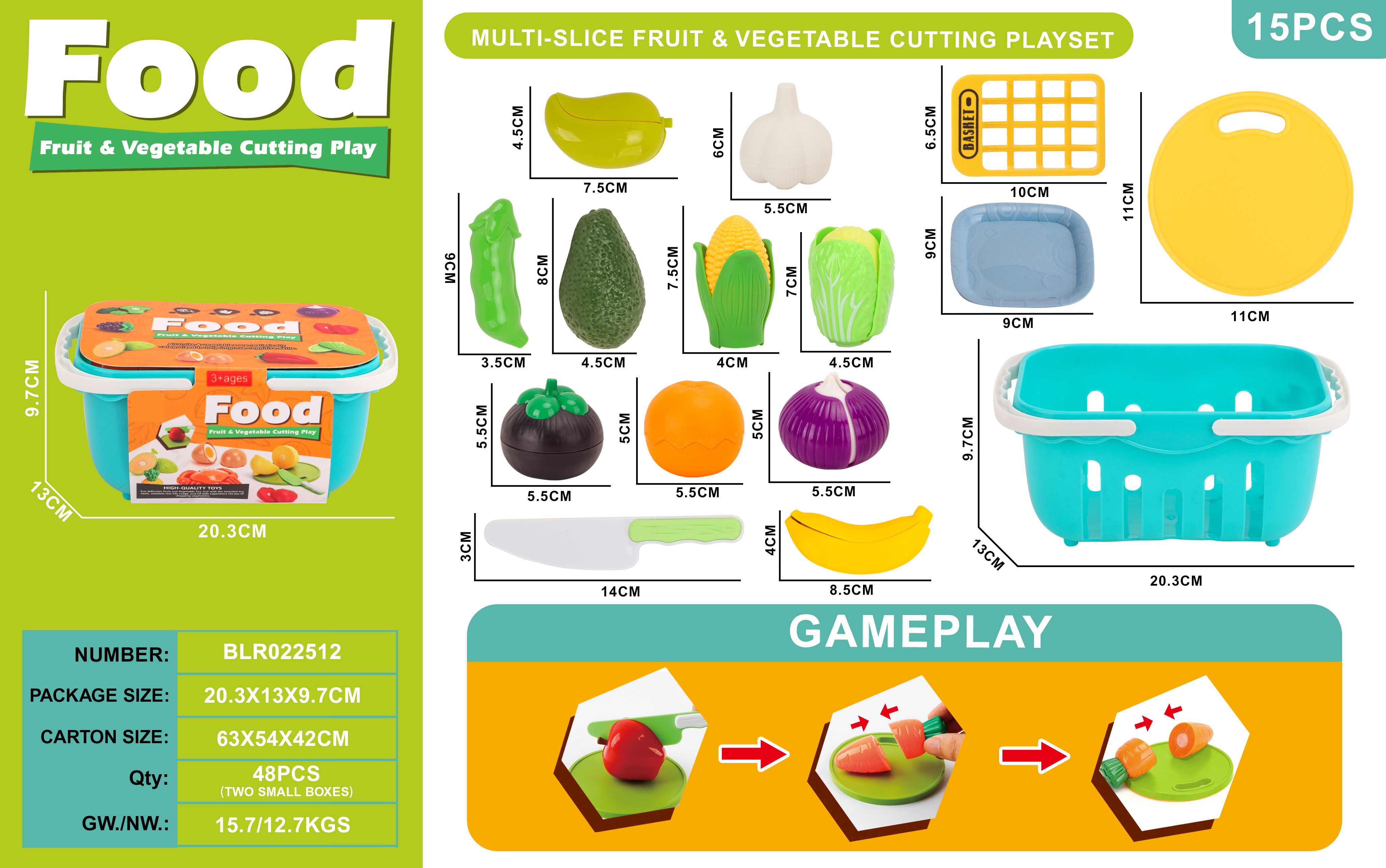 Small basket fruit and vegetable cutting toy