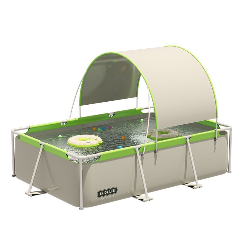 Kamakura‑Gray Rectangular Clip‑Net Frame Pool With Canopy