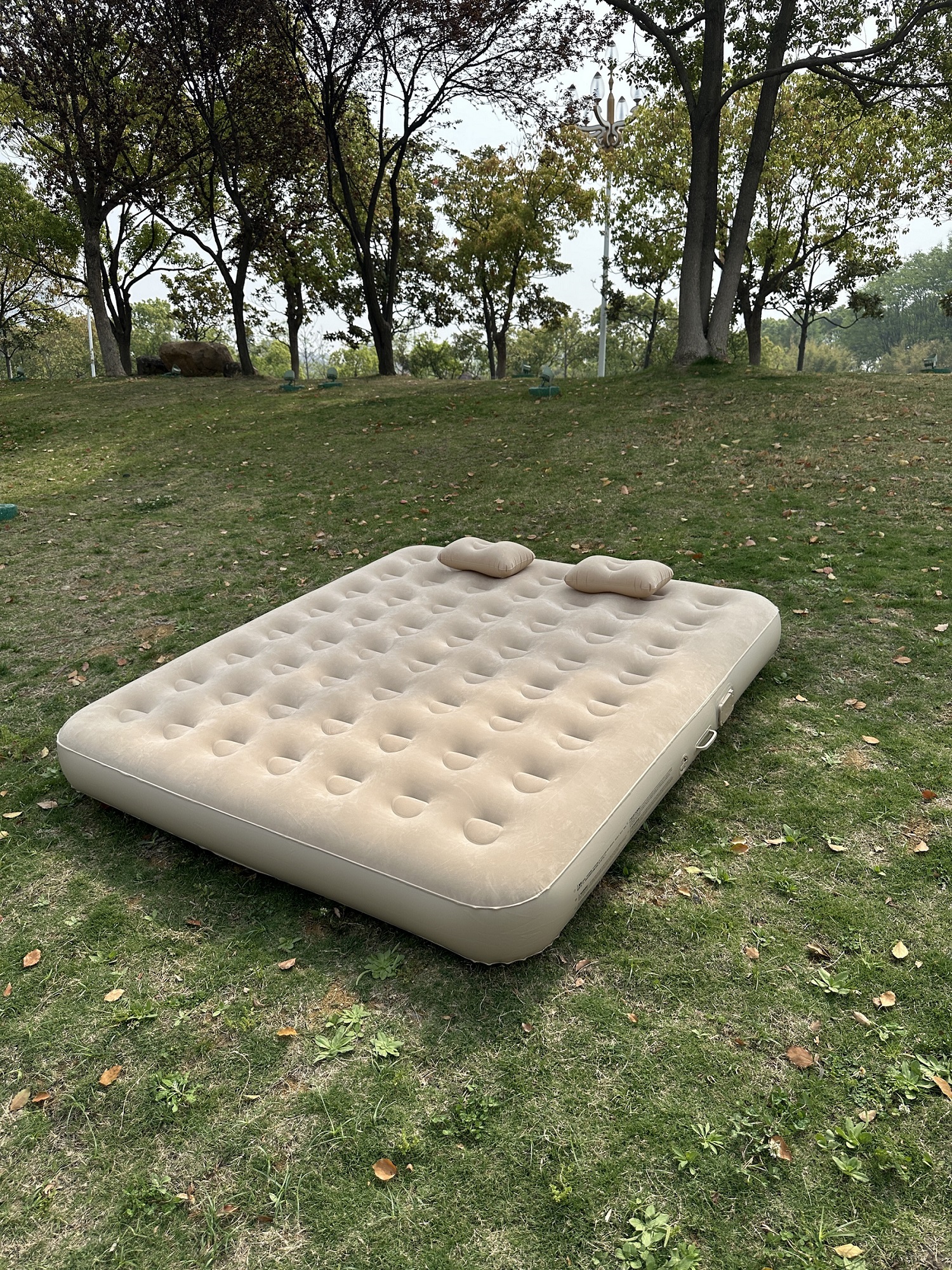 Low‑profile Flocked Air Bed with Built‑in Auto Pump