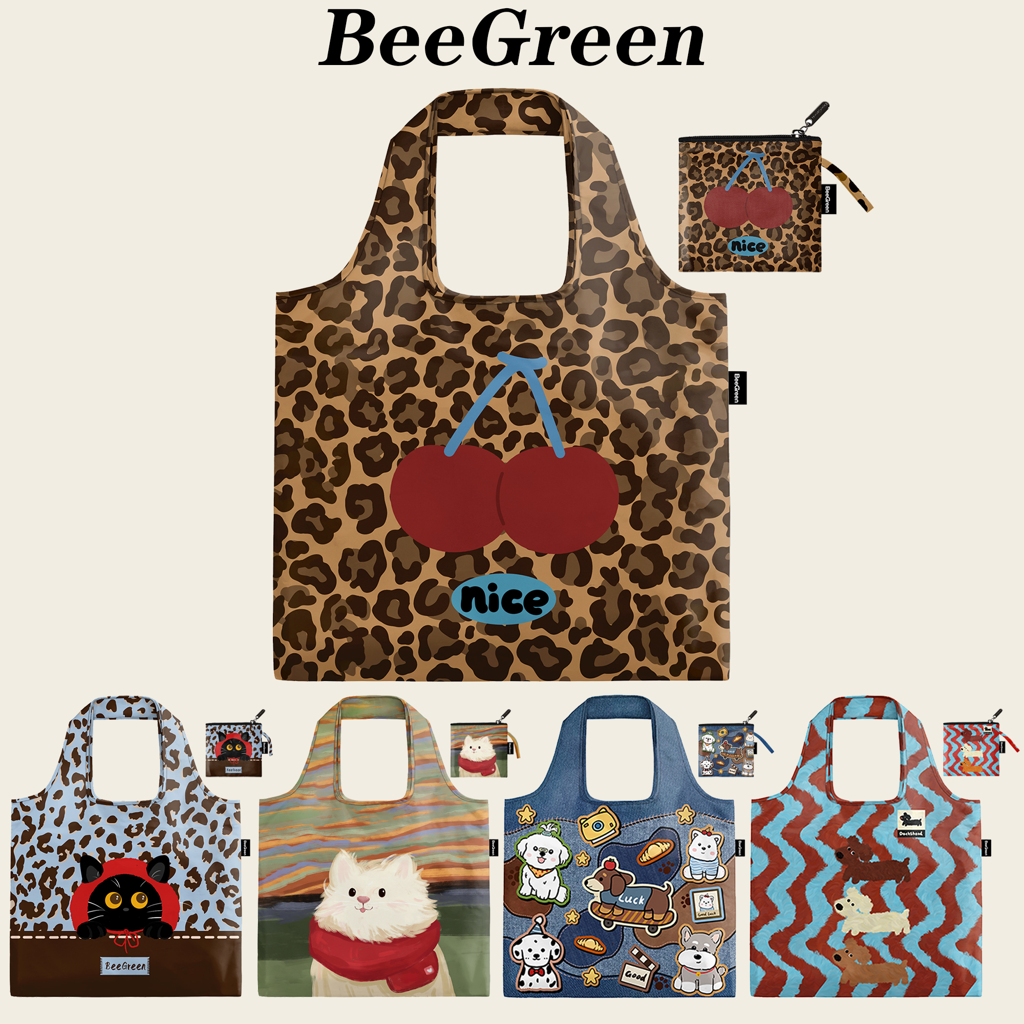 BeeGreen肩背多尺寸便携折叠购物袋手提狗狗大容量环保袋
