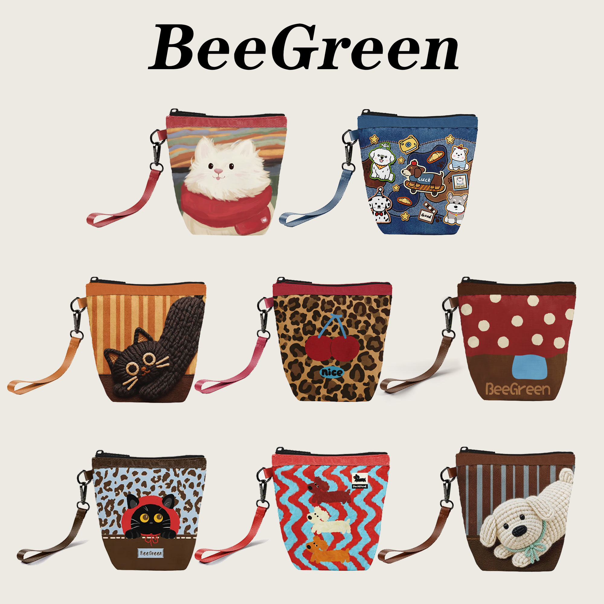 BeeGreen收纳袋零钱包便携印花迷你手拿休闲化妆手拎包