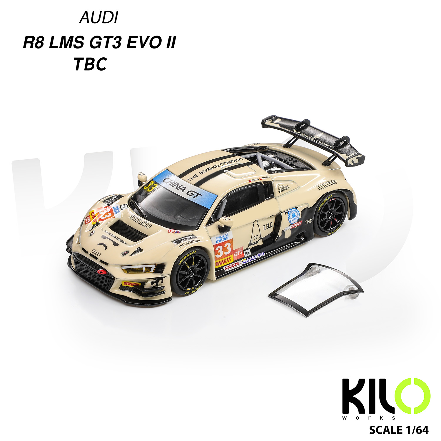 KILOworks1:64 TBC 无聊白 奥迪R8 LMS GT3 EVO 合金汽车模型