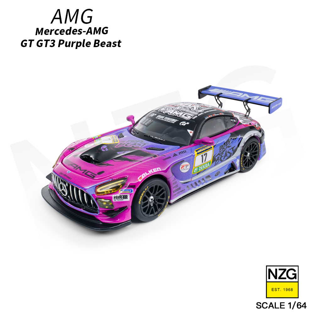 Kilo Works1/64梅赛德斯奔驰AMG GT GT3 #17紫色怪兽合金汽车模型