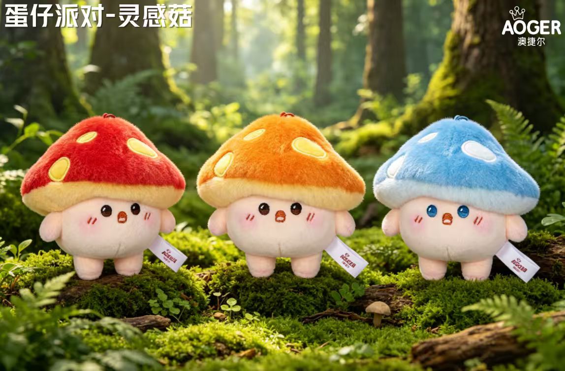 Eggy Party‑Inspiration Mushroom Plush Charms.