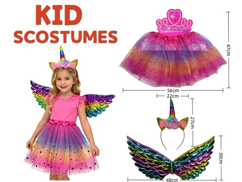 Girls Rainbow Unicorn Tutu Costume Set