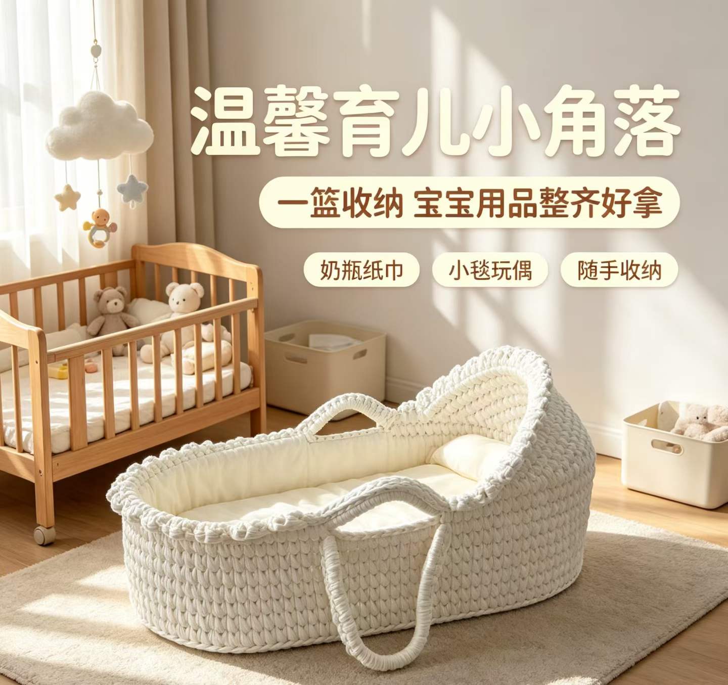 Portable Knit Baby Moses Basket