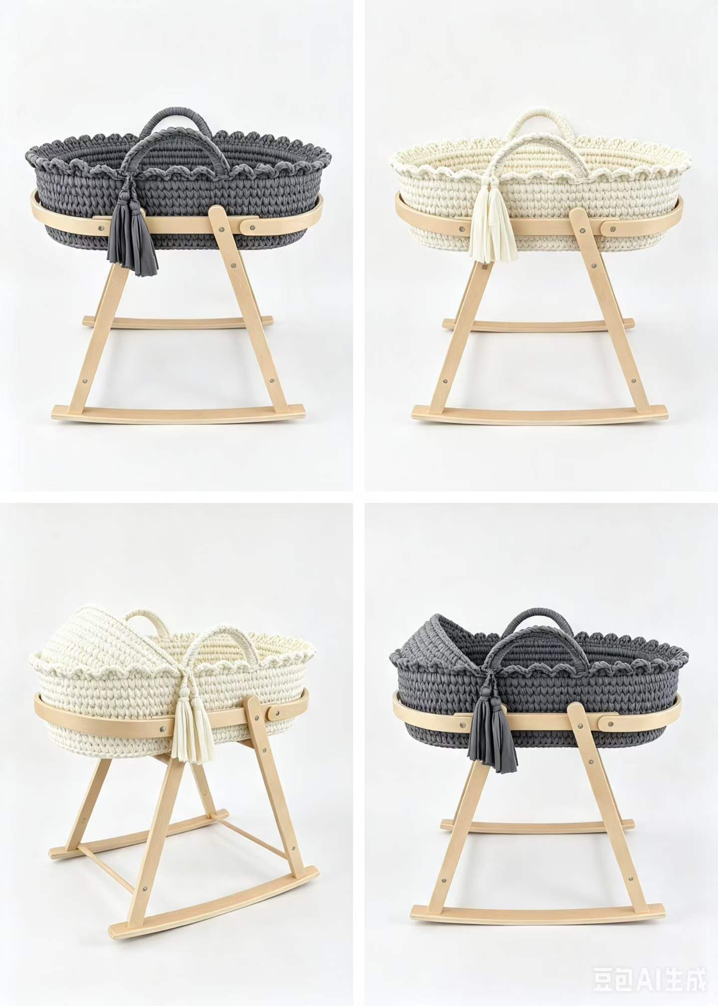 Knit Baby Moses Basket with Rocker Stand