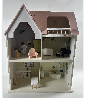 双层阁楼木质娃娃屋